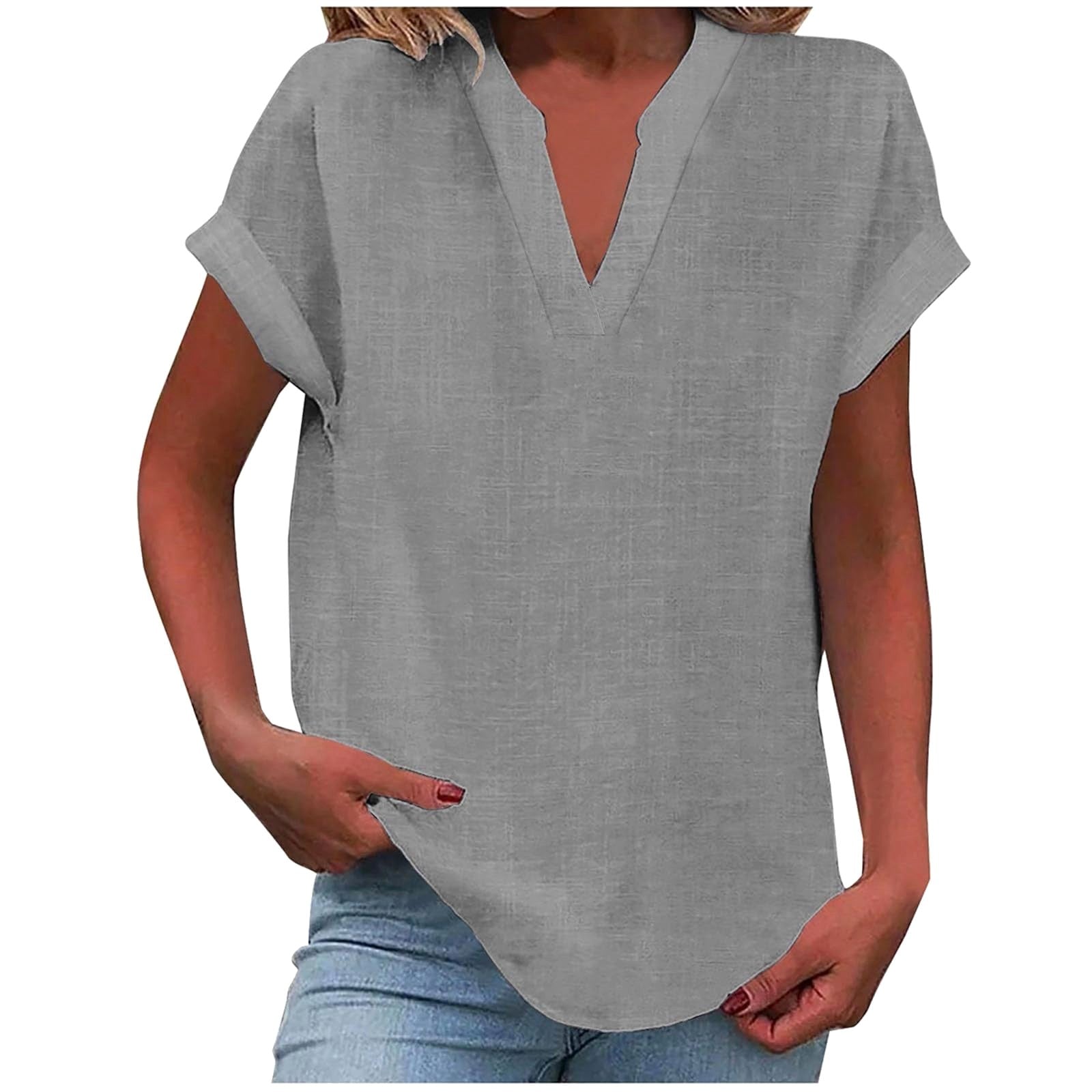Lexi | Women's Relaxed V-Neck Blouse - Light Grey
