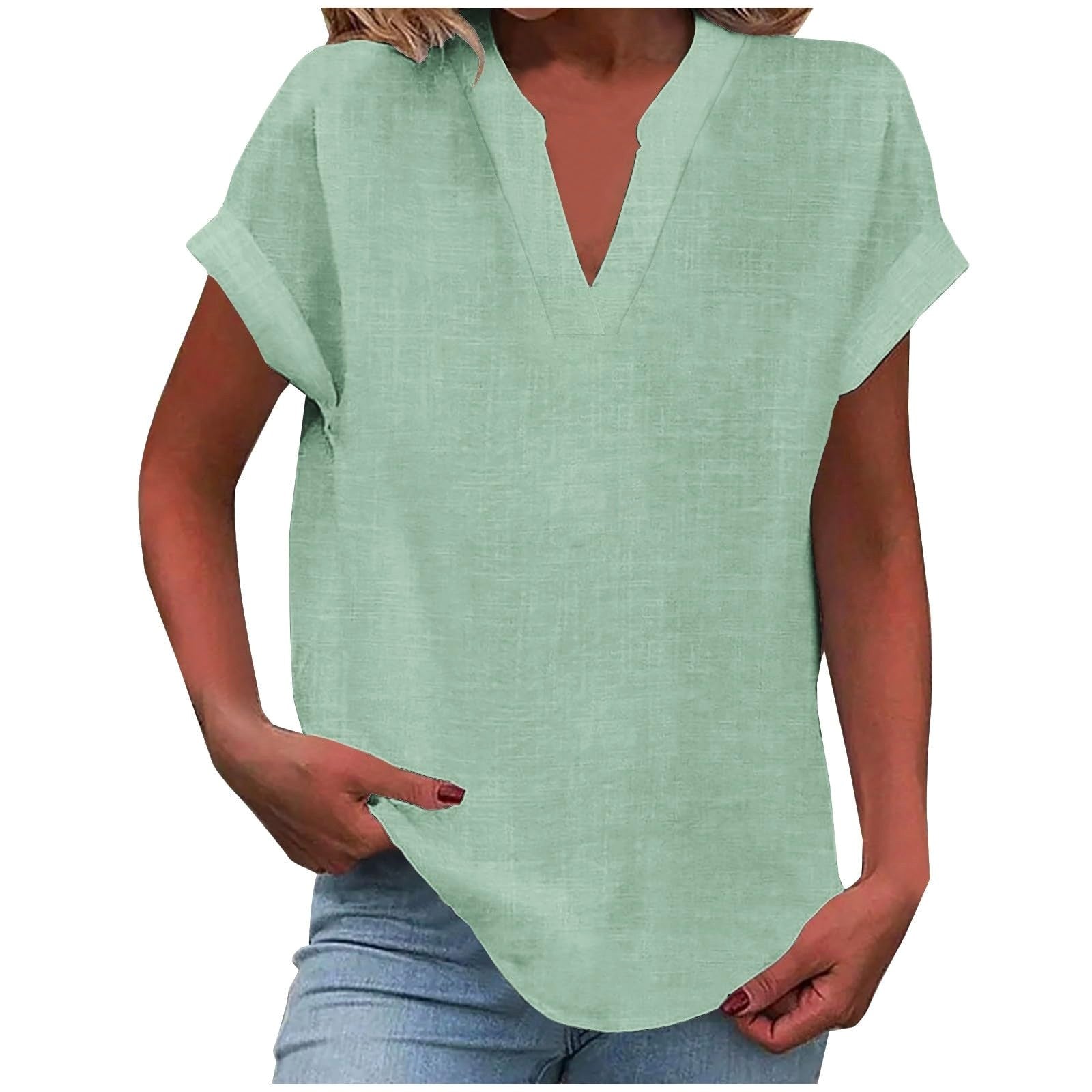 Lexi | Women's Relaxed V-Neck Blouse - Light Green