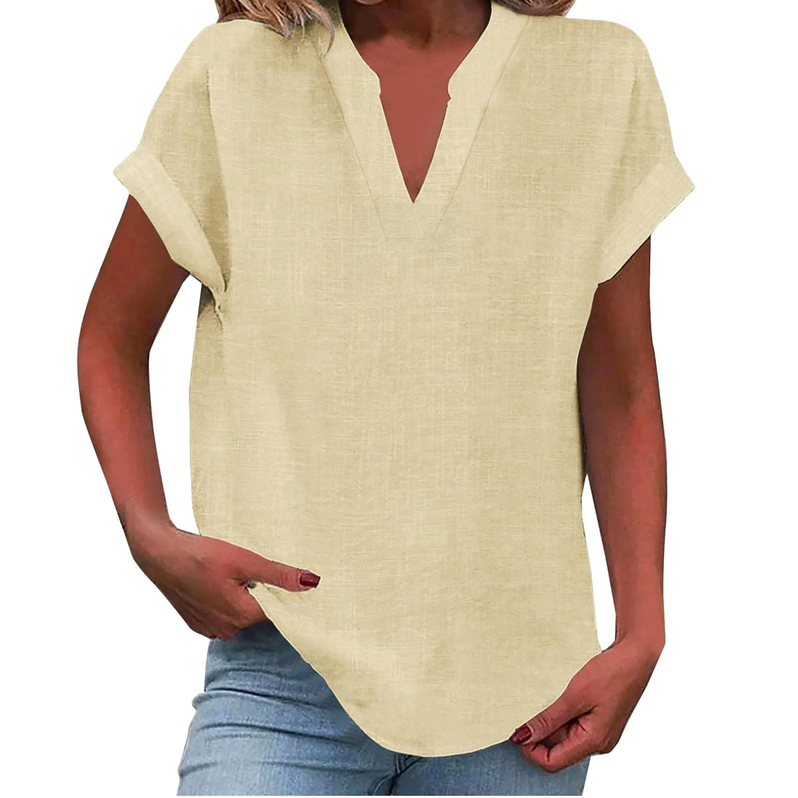 Lexi | Women's Relaxed V-Neck Blouse - Beige