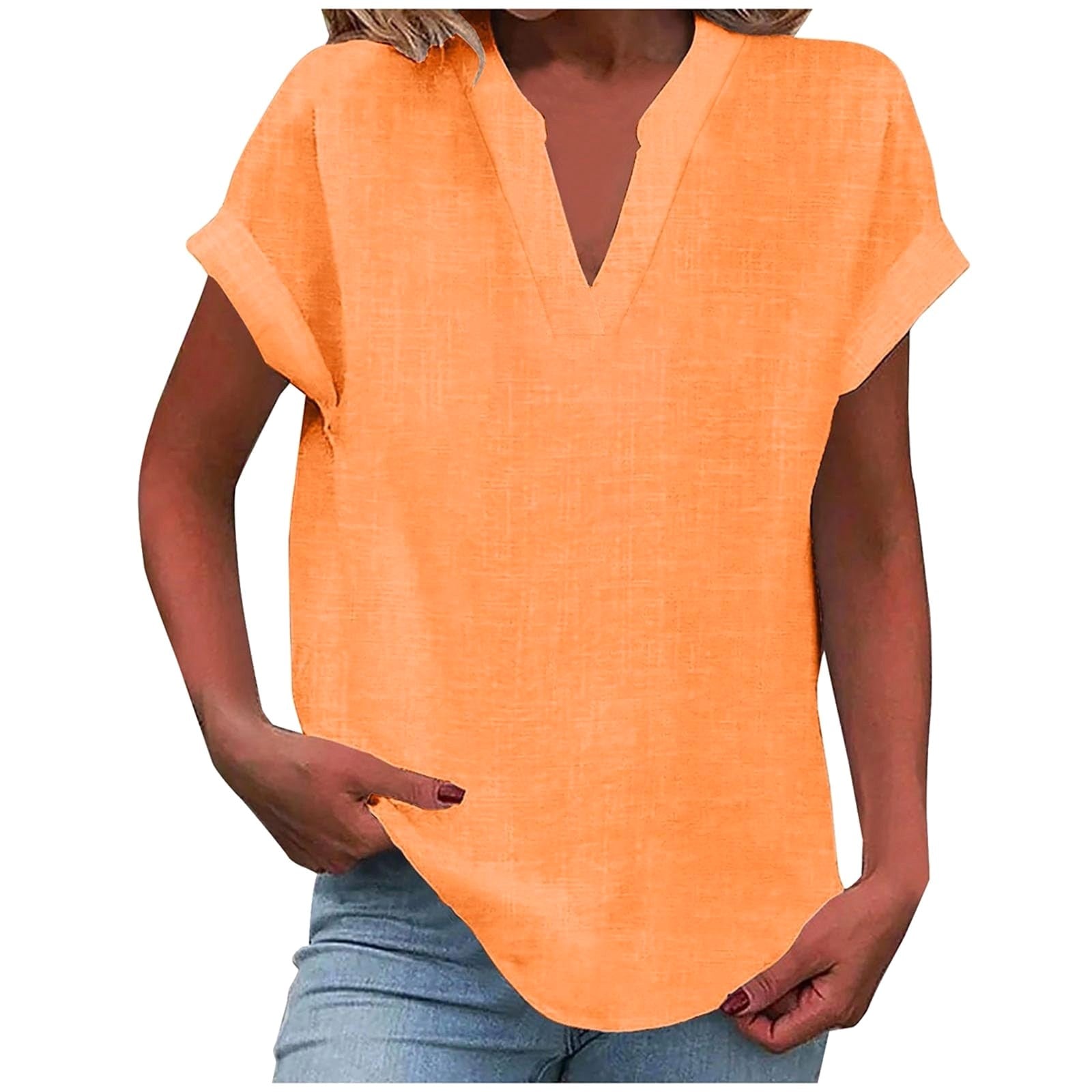 Lexi | Women's Relaxed V-Neck Blouse - Orange