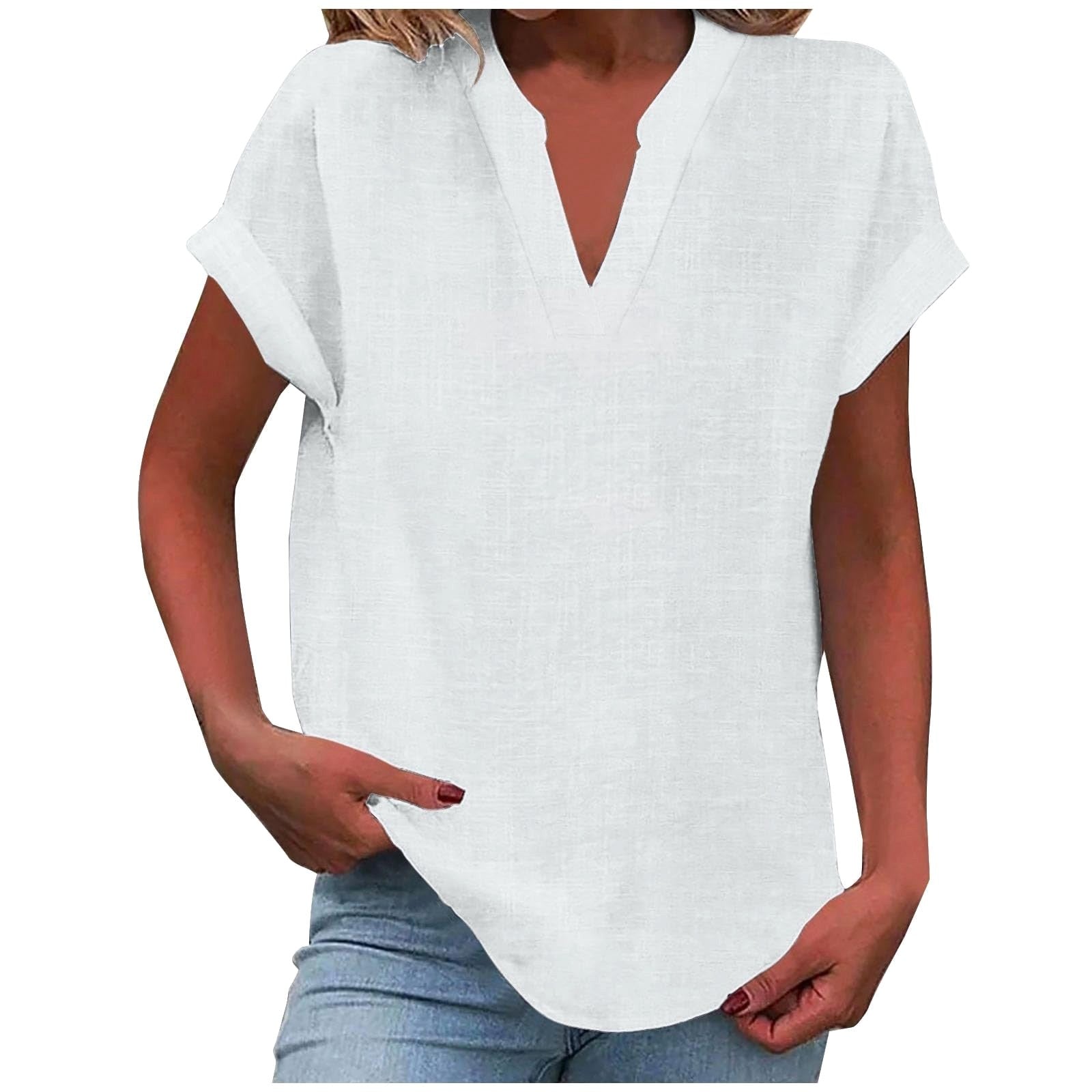 Lexi | Women's Relaxed V-Neck Blouse - White