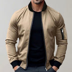Liam | Men's Slim-Fit Bomber Jacket, Ribbed Collar Jacket | The Dress Cellar | Khaki