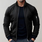 Liam | Men's Slim-Fit Bomber Jacket, Ribbed Collar Jacket | The Dress Cellar | Black
