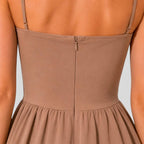 June | Women's Green Mini Dress with Thin Straps, Gathered Waist Summer Dress | The Dress Cellar
