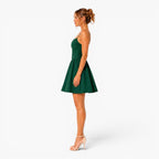 June | Women's Green Mini Dress with Thin Straps, Gathered Waist Summer Dress | The Dress Cellar