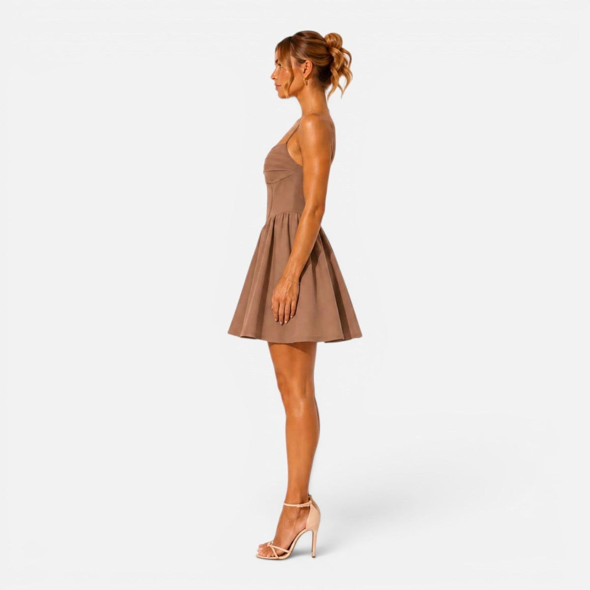 June | Women's Green Mini Dress with Thin Straps, Gathered Waist Summer Dress | The Dress Cellar