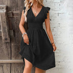 Lily | Women's V-Neck Summer Dress - Red