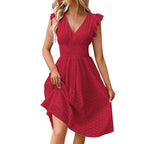 Lily | Women's V-Neck Summer Dress - Rose red