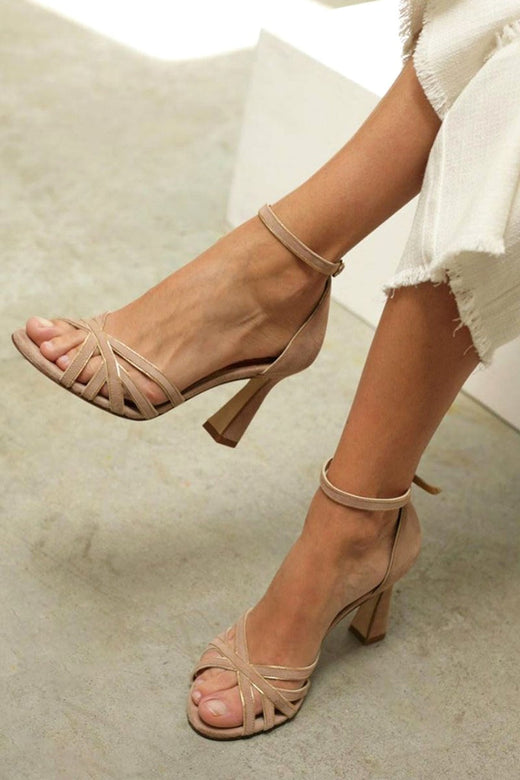 Lindsey | Women's Patchwork Peep Toe Heels - Brown