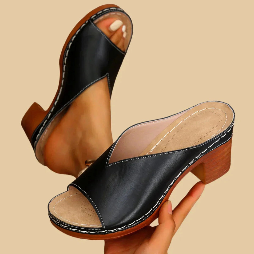 Lisa | Women's Orthopedic Sandals with Thick Supportive Heels - Black