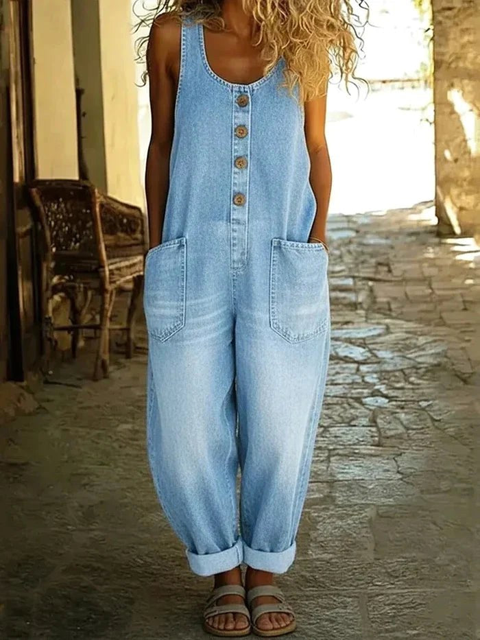 Liva | Women's Vintage Cotton Denim Jumpsuit - image 1