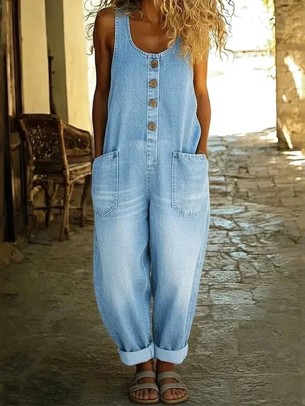 Liva | Women's Vintage Cotton Denim Jumpsuit - image 1