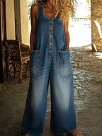 Liva | Women's Vintage Cotton Denim Jumpsuit - image 2