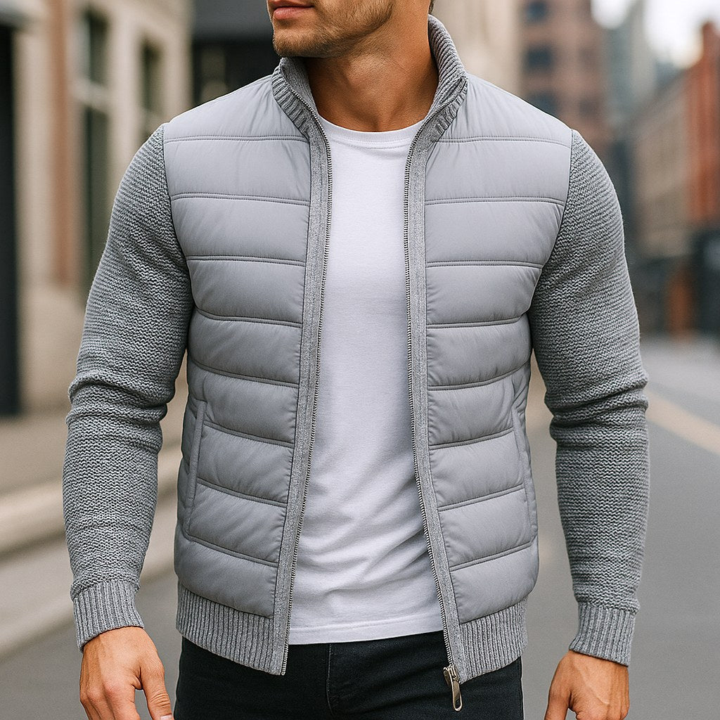 Logan | Men's Quilted Padded Jacket, Structured Everyday Jacket | The Dress Cellar | Light Grey