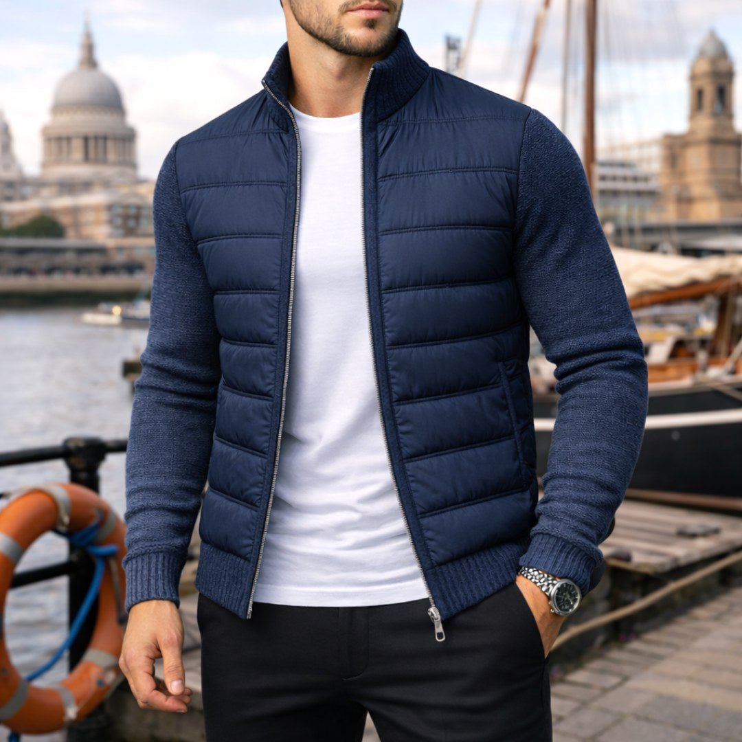 Logan | Men's Quilted Padded Jacket, Structured Everyday Jacket | The Dress Cellar | Navy Blue
