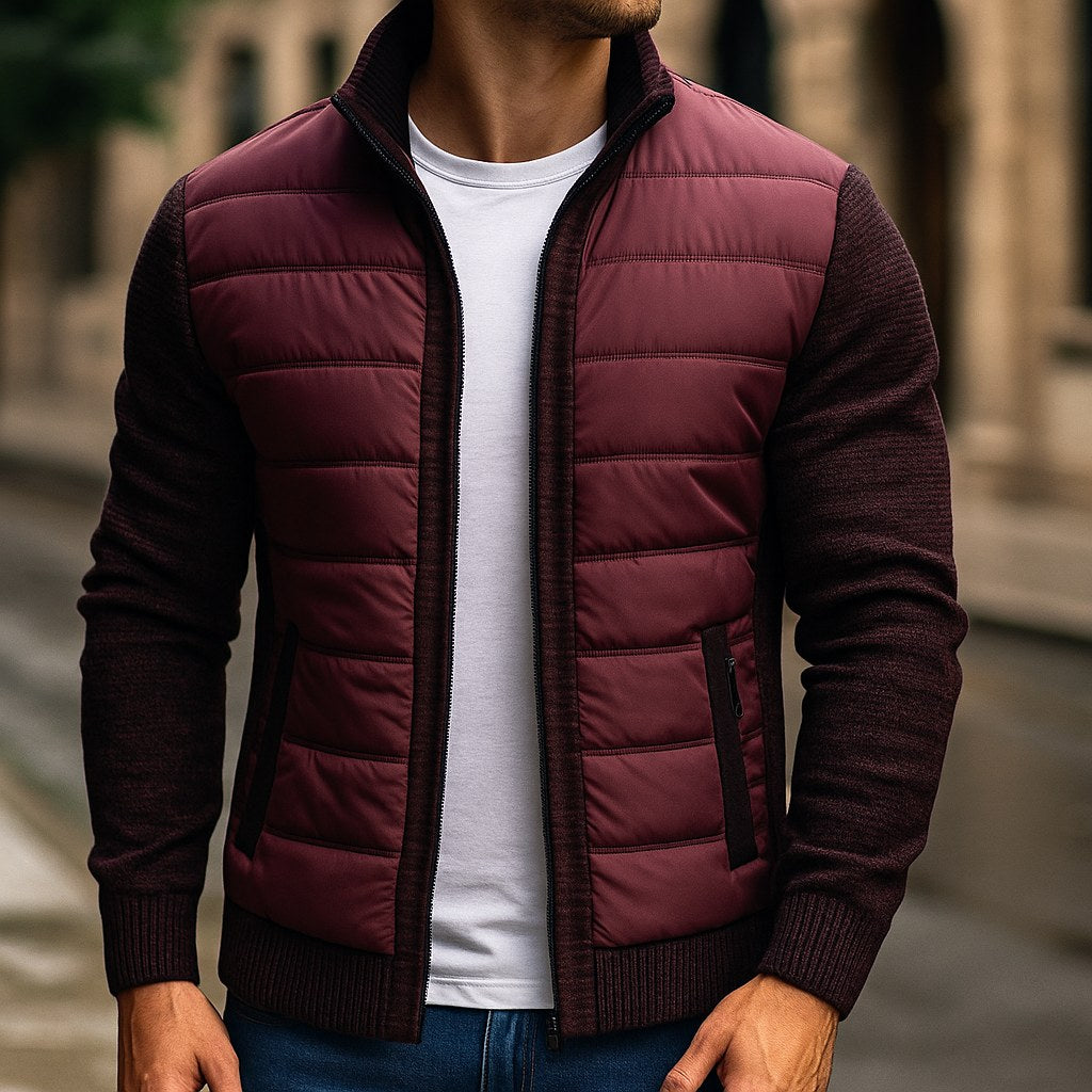 Logan | Men's Quilted Padded Jacket, Structured Everyday Jacket | The Dress Cellar | Burgundy
