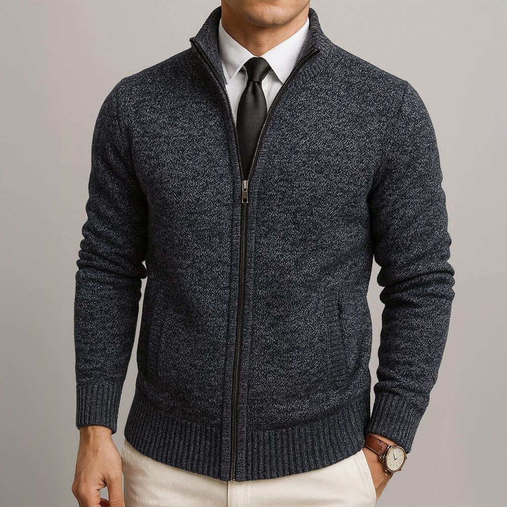 Logan | Men's Zip-Front Cardigan, Long Sleeve Knit Jumper | The Dress Cellar | Beige
