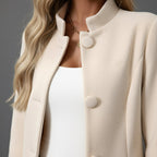 Lorraine | Women's Button Front A-Line Coat, Stand Collar Autumn Coat | The Dress Cellar | Black