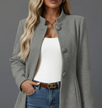 Lorraine | Women's Button Front A-Line Coat, Stand Collar Autumn Coat | The Dress Cellar
