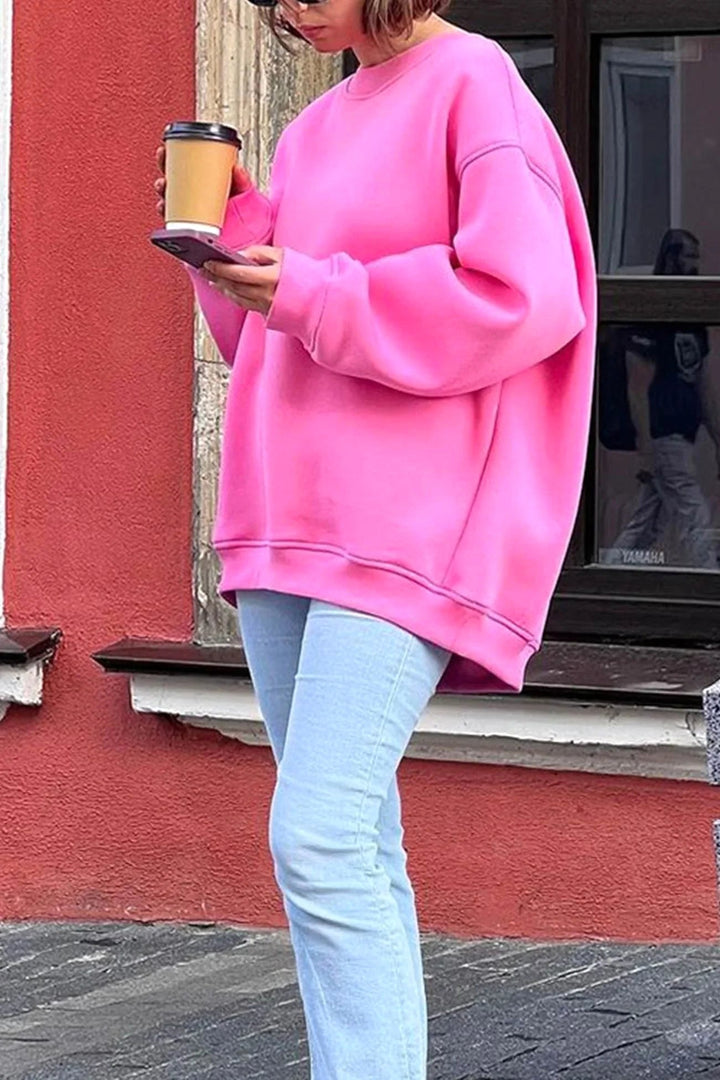 Lucienne | Women's Oversized Round-Neck Sweatshirt, Relaxed Fit Jumper | The Dress Cellar | Pink