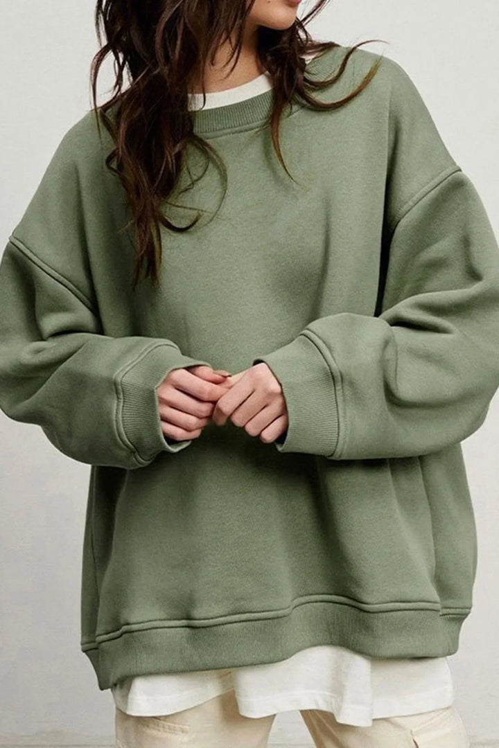 Lucienne | Women's Oversized Round-Neck Sweatshirt, Relaxed Fit Jumper | The Dress Cellar | Light Grey