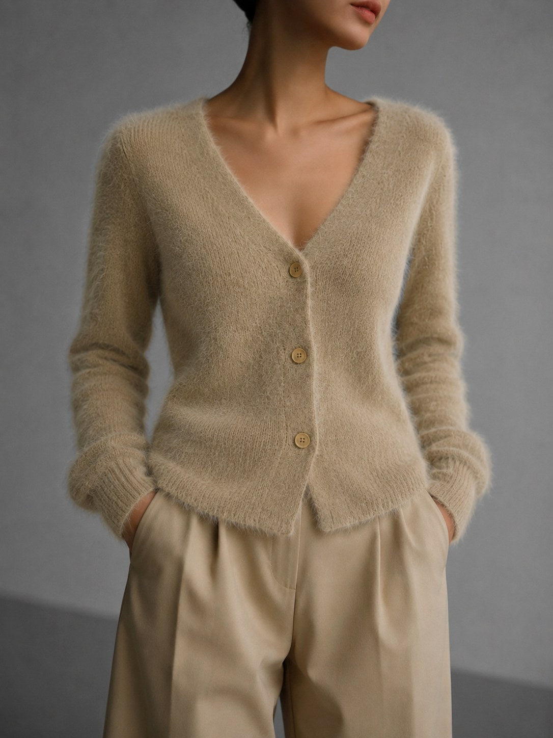 Lucile | Women's Oversized Button-Up Cardigan, Relaxed Knit Cardigan | The Dress Cellar | Grey