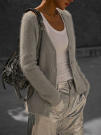 Lucile | Women's Oversized Button-Up Cardigan, Relaxed Knit Cardigan | The Dress Cellar | White