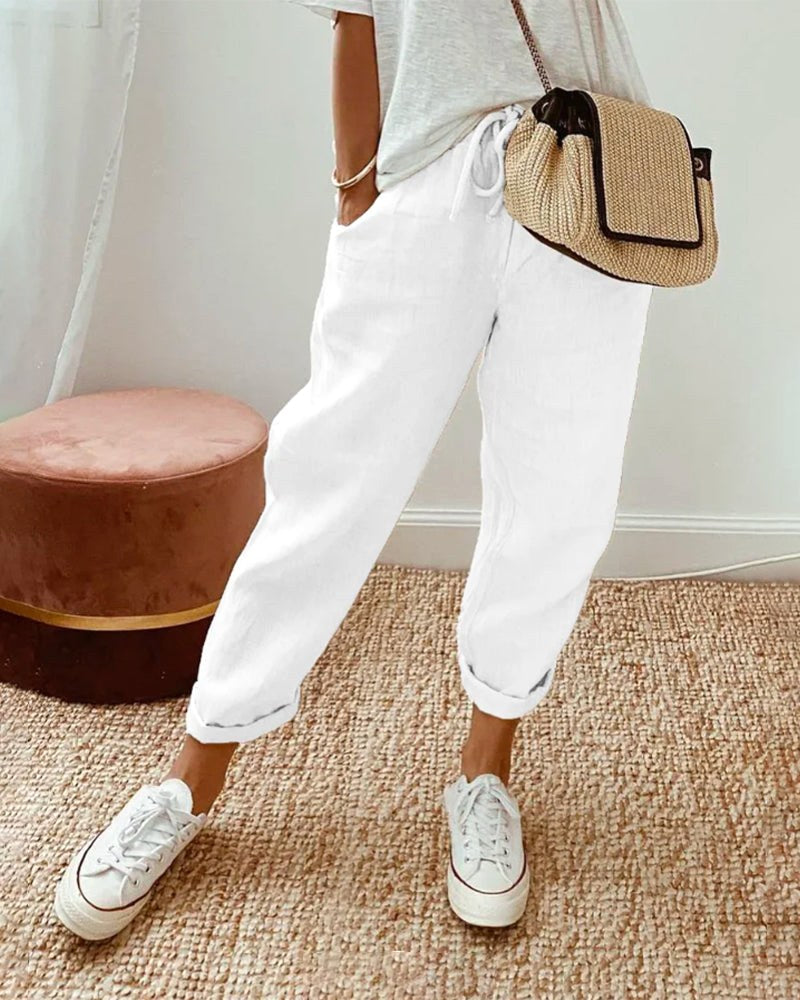 Lucy | Women's Lightweight Tailored Pants - White