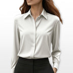 Heather | Women's Satin Shirt Blouse, Elegant Office Blouse | The Dress Cellar