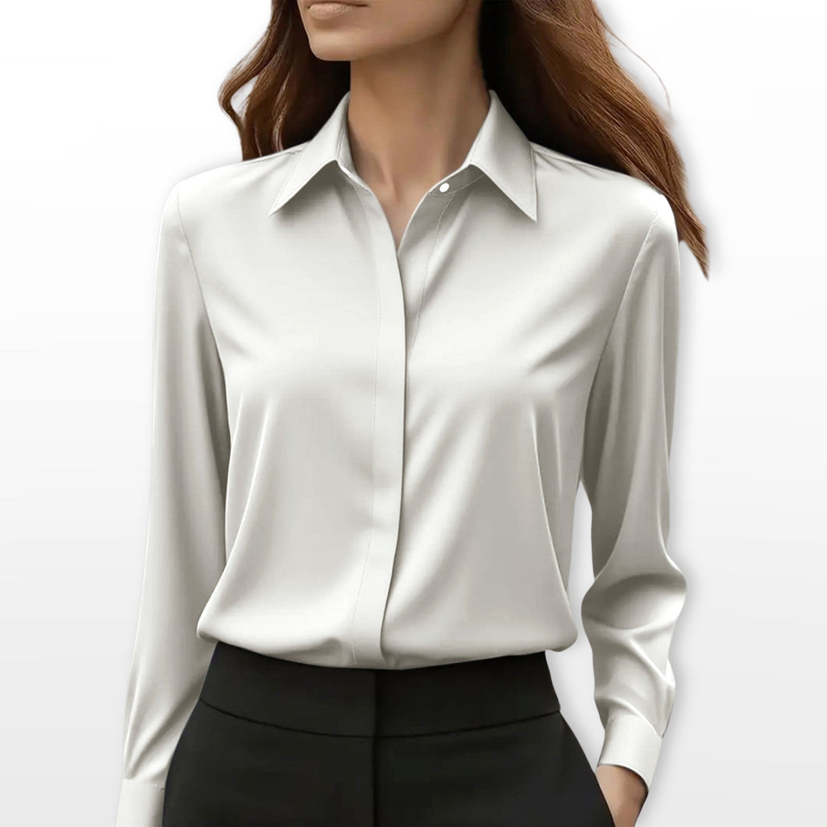 Heather | Women's Satin Shirt Blouse, Elegant Office Blouse | The Dress Cellar