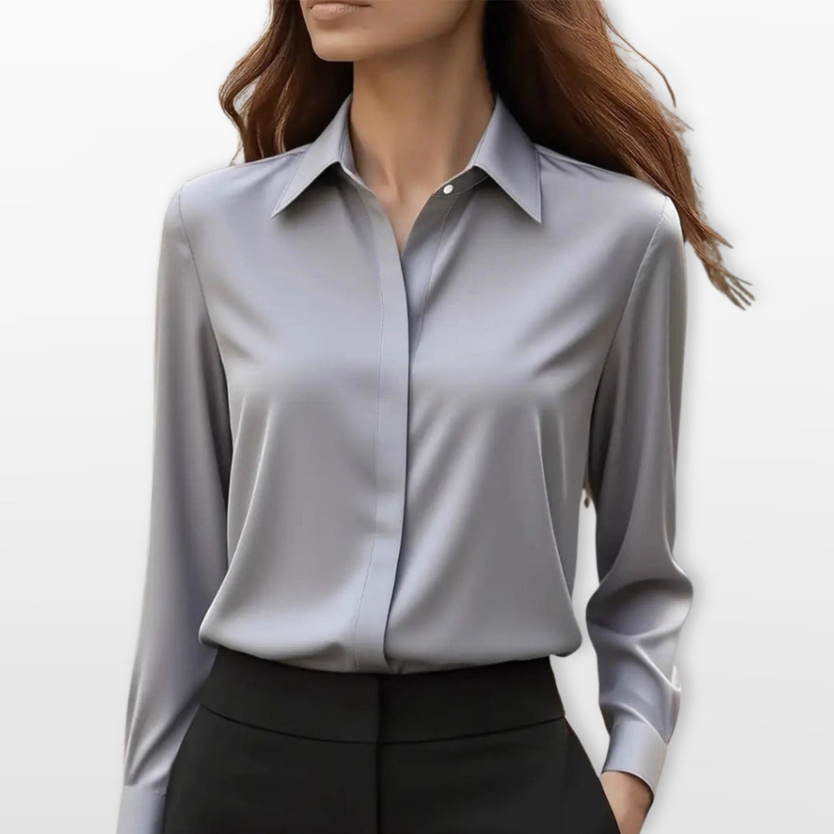 Heather | Women's Satin Shirt Blouse, Elegant Office Blouse | The Dress Cellar