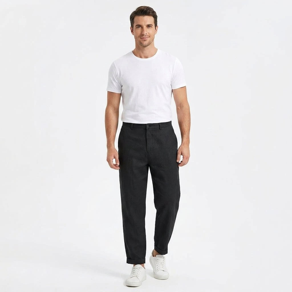 Lucas | Men's Linen Trousers, Loose Fit with Drawstring, Summer Trousers | The Dress Cellar