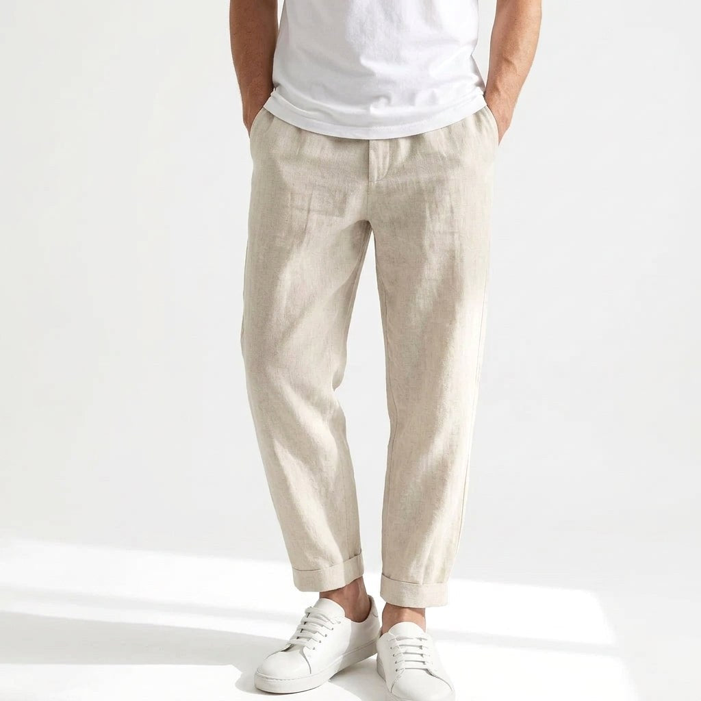 Lucas | Men's Linen Trousers, Loose Fit with Drawstring, Summer Trousers | The Dress Cellar