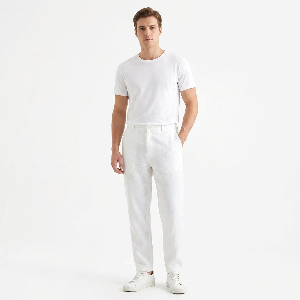 Lucas | Men's Linen Trousers, Loose Fit with Drawstring, Summer Trousers | The Dress Cellar