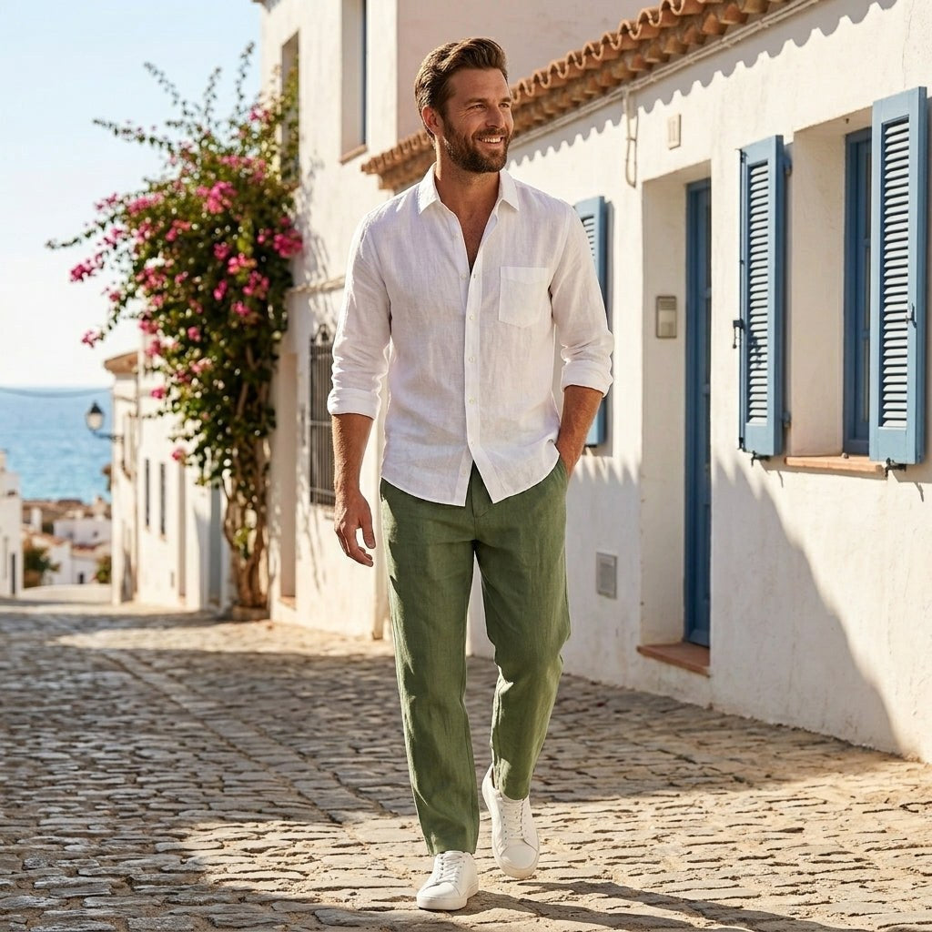 Lucas | Men's Linen Trousers, Loose Fit with Drawstring, Summer Trousers | The Dress Cellar