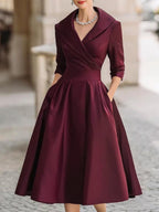 Luna | Women's Elegant Midi Dress - Burgundy