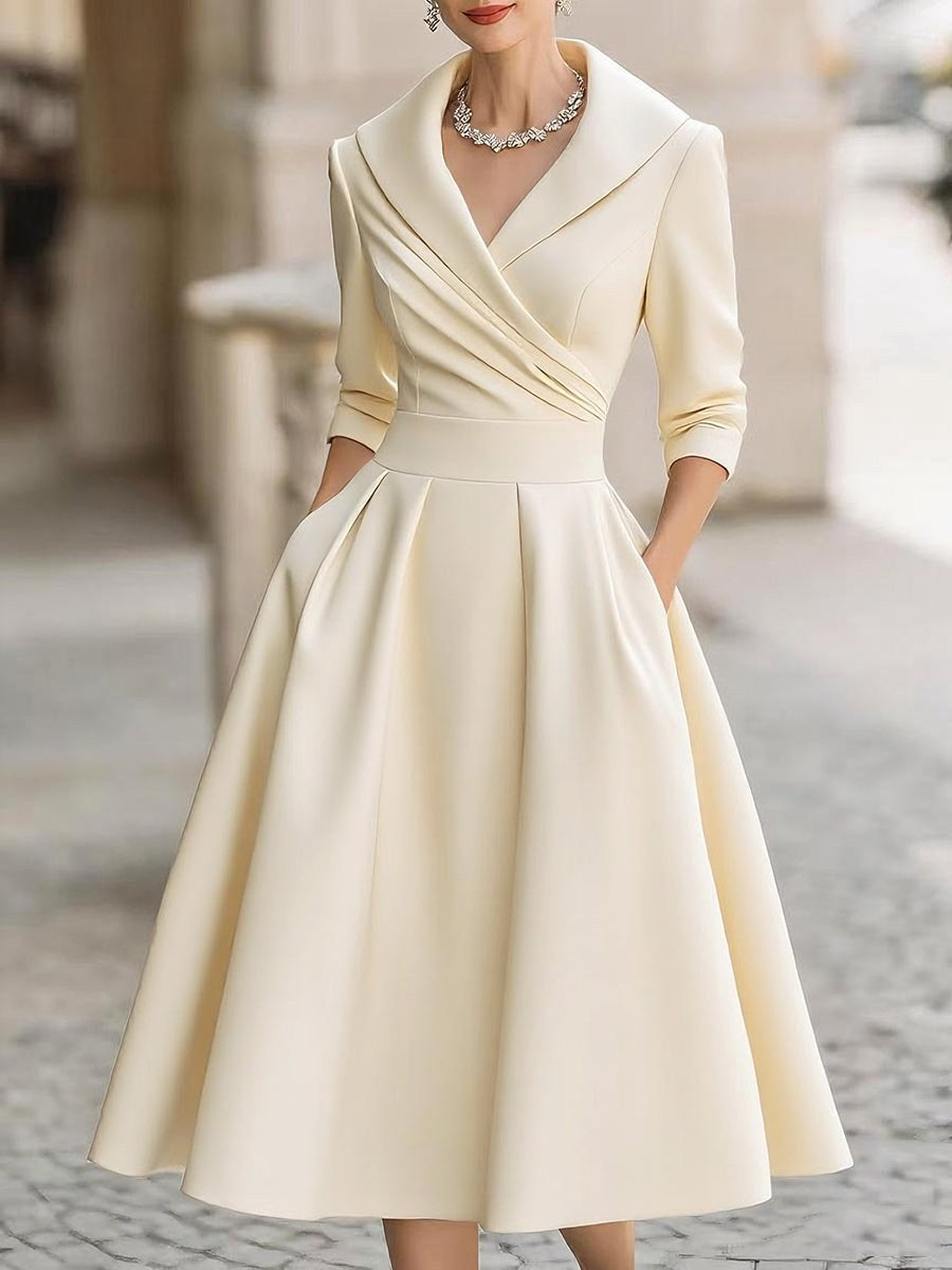 Luna | Women's Elegant Midi Dress - Beige