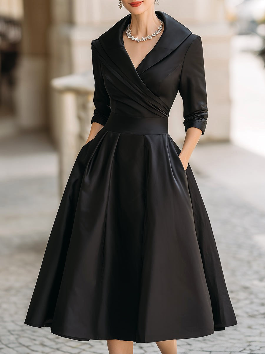 Luna | Women's Elegant Midi Dress - Black