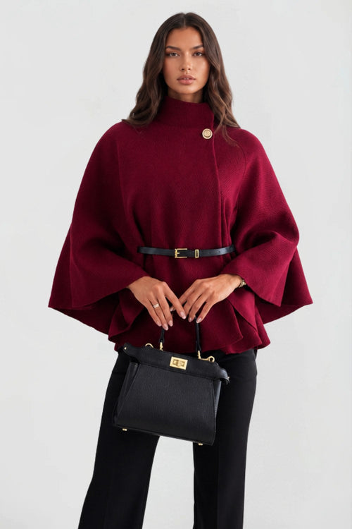 Andrea | Women's Oversized Wool Winter Coat, Cape Sleeve Jacket | The Dress Cellar | Wine Red