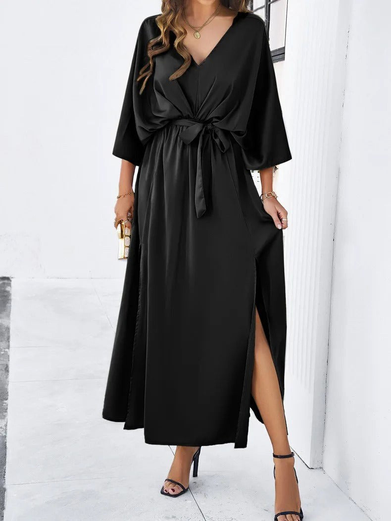 Katherine | Women's V-Neck Midi Dress, Flattering Occasion Dress | The Dress Cellar
