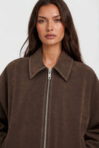 Christina | Women's Short Suede-Effect Jacket, Brown Pointed-Collar Jacket | The Dress Cellar