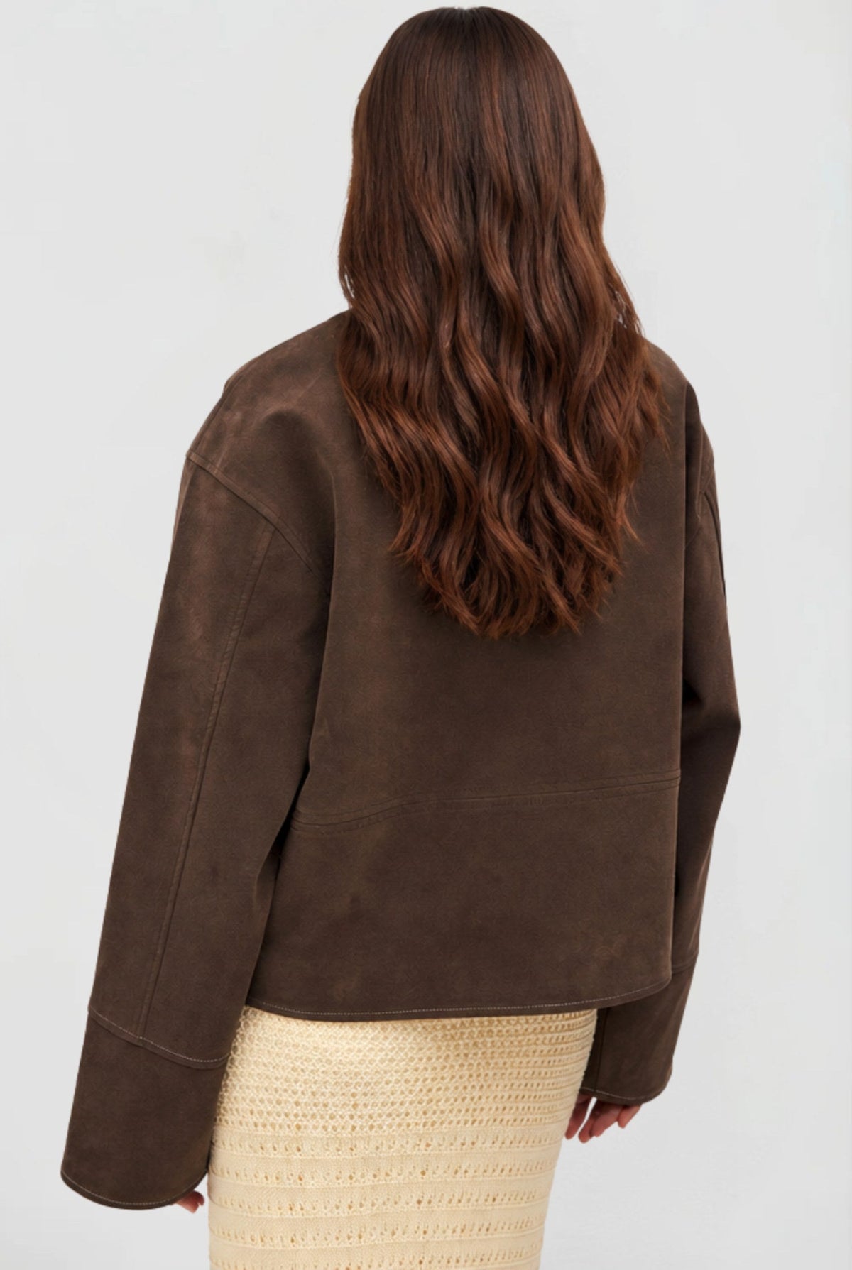 Christina | Women's Short Suede-Effect Jacket, Brown Pointed-Collar Jacket | The Dress Cellar