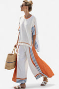 Mackenzie | Women's Striped Two-Piece Set - Orange