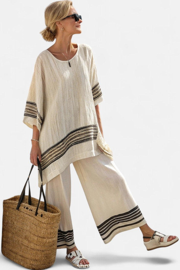 Mackenzie | Women's Striped Two-Piece Set - Gold