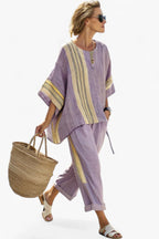Mackenzie | Women's Striped Two-Piece Set - Purple