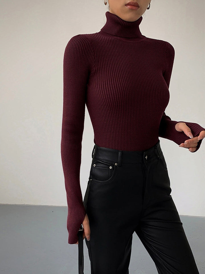Madeleine | Women's Ribbed Turtleneck Jumper, Textured Knit Sweater | The Dress Cellar