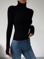 Madeleine | Women's Ribbed Turtleneck Jumper, Textured Knit Sweater | The Dress Cellar