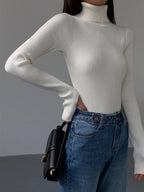 Madeleine | Women's Ribbed Turtleneck Jumper, Textured Knit Sweater | The Dress Cellar