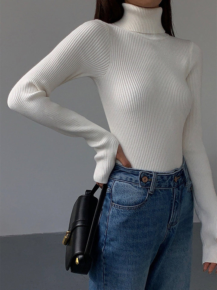 Madeleine | Women's Ribbed Turtleneck Jumper, Textured Knit Sweater | The Dress Cellar