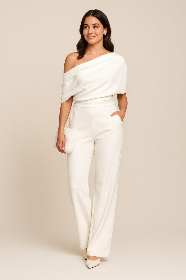 Madelyn | Women's Chic One-Shoulder Jumpsuit - White
